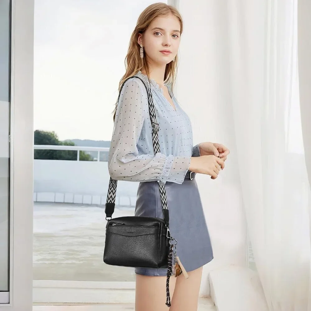 Crossbody Purse Women Vegan Leather Small Zip Adjustable Shoulder Bag